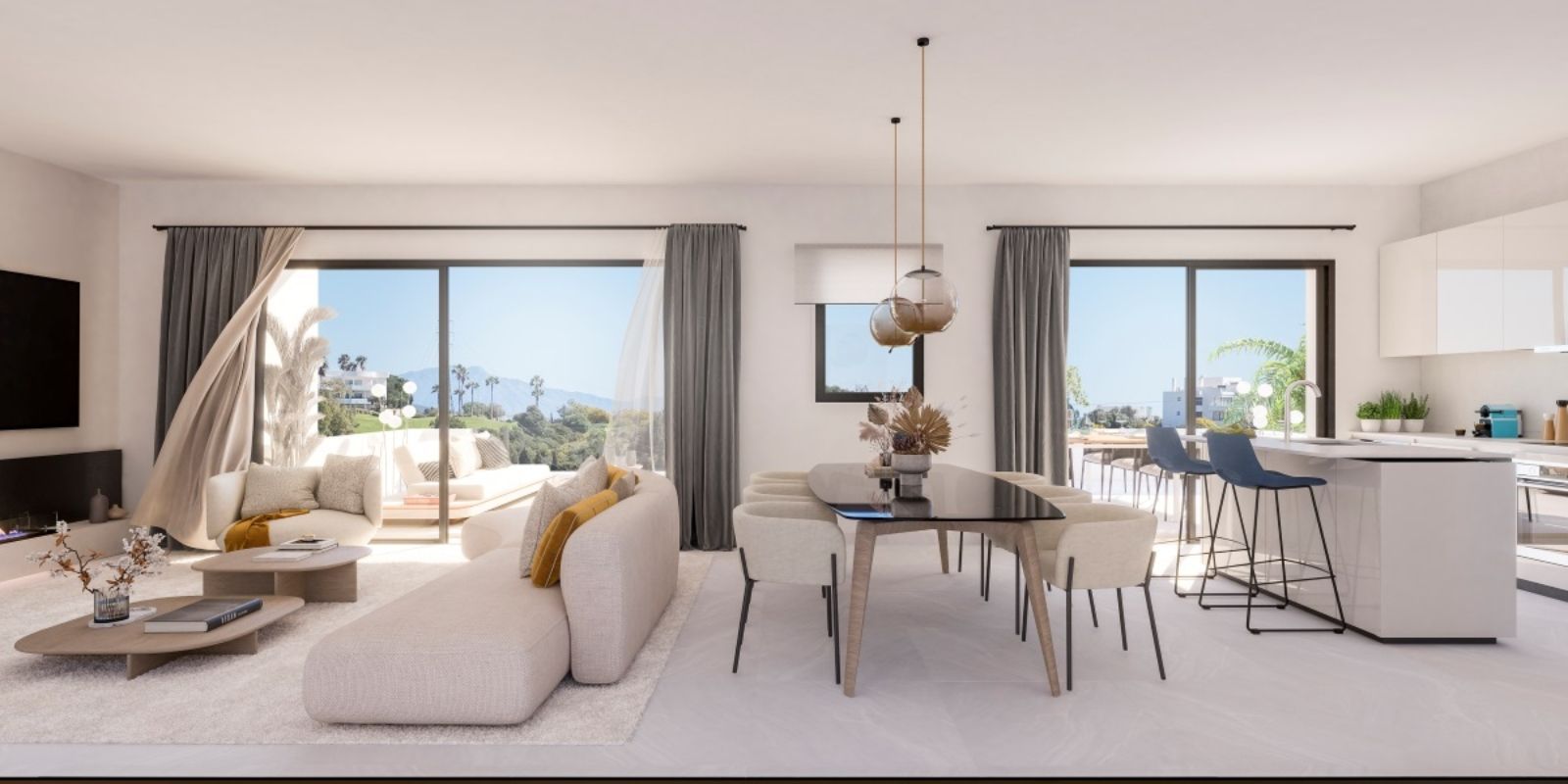 03 open plan living dining kitchen with terrace view